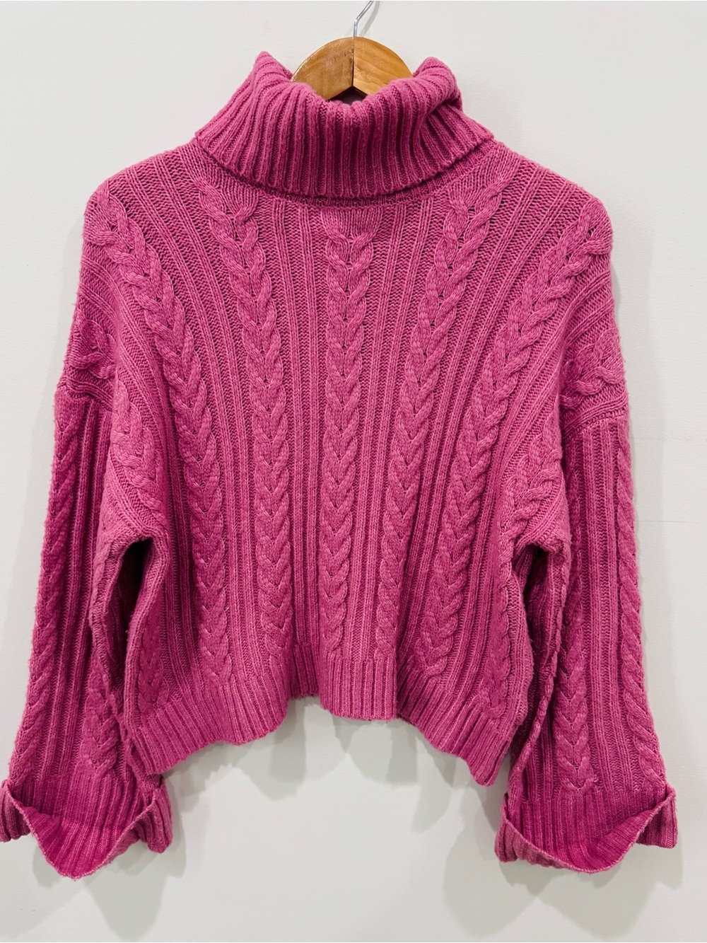 Miracle Rose Pink Cable Knit Turtleneck Sweater